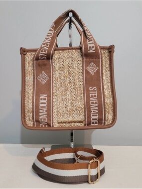 Steve Madden Bwebber Natural Straw Satchel Crossbody Bag With Replacement Strap